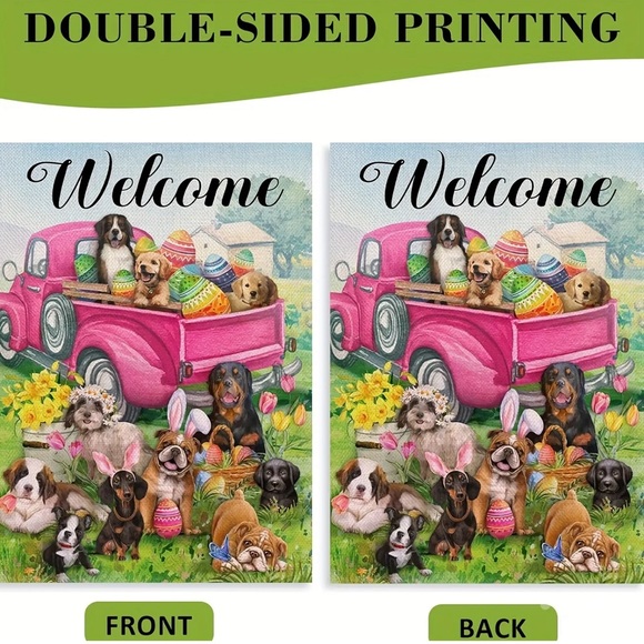 Pink Easter Truck Dog Garden Flag, Double Sided 12X18 Inch - Picture 2 of 2